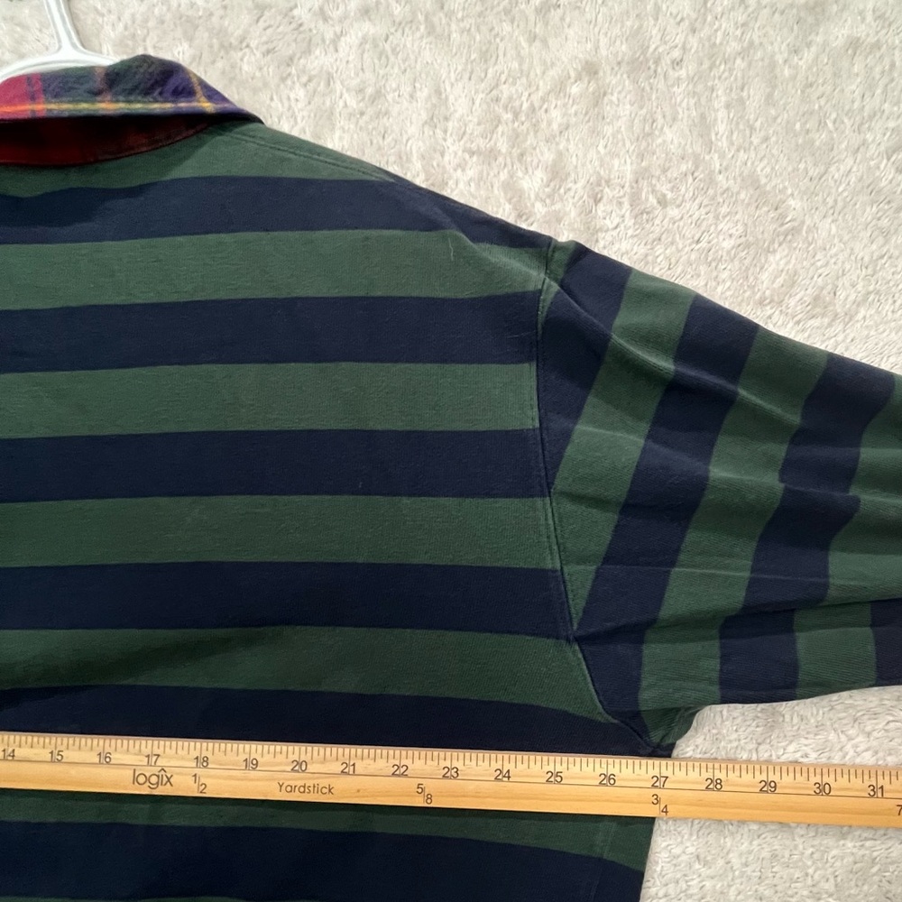 Vintage Mens Polo Ralph Lauren Rugby Striped Shirt Plaid Collar Prep Preppy XL - Picture 12 of 14